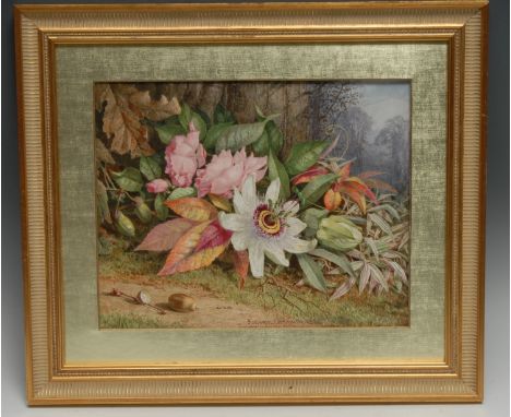 An English Porcelain plaque, signed G**R**Smith, signed, dated 1880, titled, Autumn, 24cm x 30cm, framed 