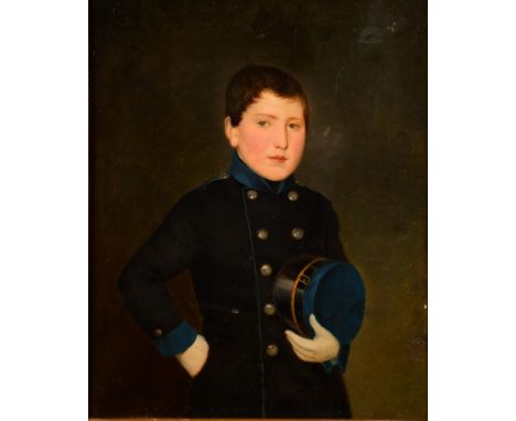 English/American School (19th century)Portrait of a Boy in Naval Uniformoil on canvas, 45cm x 37cmLabel to verso for Capt. Mo