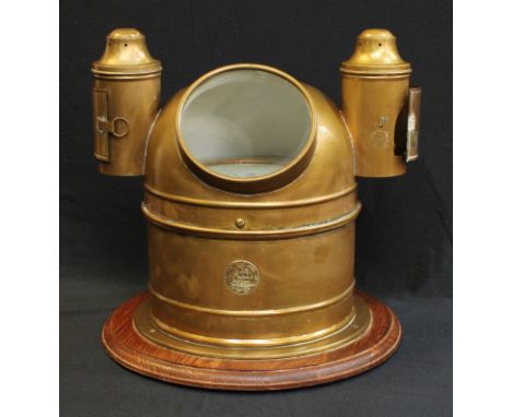 Maritime - a Solver &amp; Svarrer yacht or ship binnacle, the plaque stamped Iver C. Weilbach &amp; Co, enclosing a gimbal co