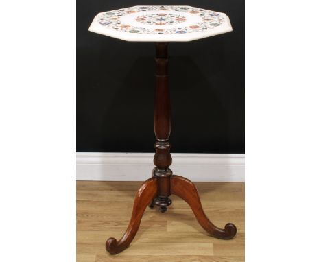 A pietra dura centre table, the octagonal top inlaid with lapis lazuli, malachite, carnealian, mother of pearl and other spec