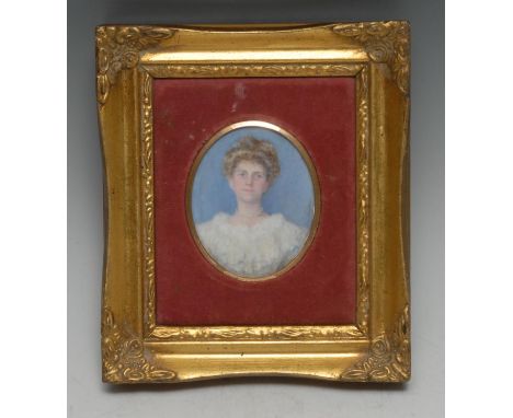 Etta Middleton (Exh.RA. 1909-11), a portrait miniature, of a society beauty, bust length, wearing a pearl necklace, signed, w