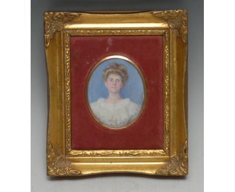 Etta Middleton (Exh.RA. 1909-11), a portrait miniature, of a society beauty, bust length, wearing a pearl necklace, signed, w