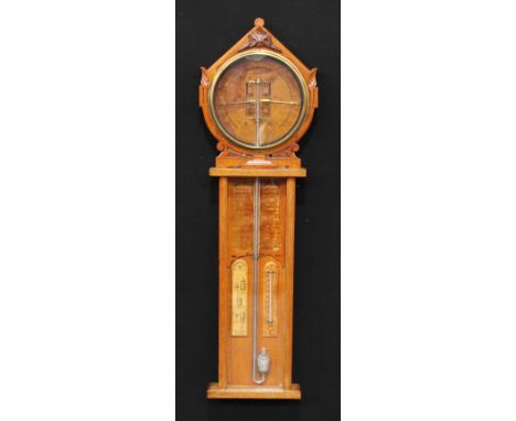 A Victorian oak Admiral Fitzroy barometer, architectural case, 104cm long, c.1890 