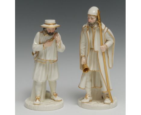 A Royal Worcester figure, modelled by James Hadley, Ye Nightwatchman, picked out in gilt, 19.5cm high, printed crown and circ
