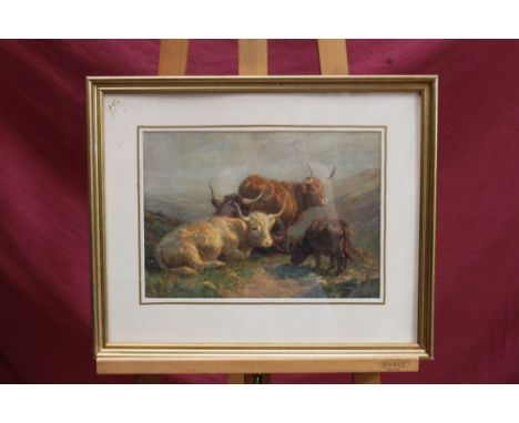 William R. C. Watson (fl.1890-1898) watercolour - Highland cattle in a mountainous landscape, signed, in glazed gilt frame, 2