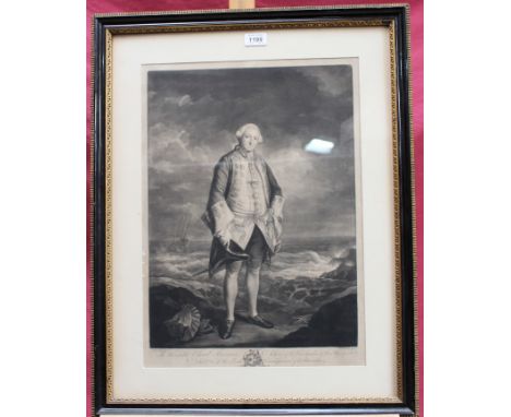 J. Reynolds 18th century mezzotint by J. McArdell - portrait of The Honourable Edward Boscawen, Admiral of the Blue Squadron 