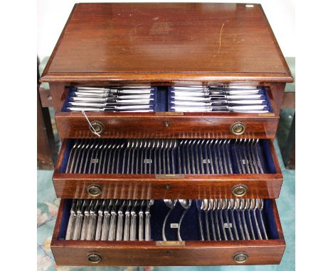 Comprehensive 1930s canteen of silver plated cutlery by Mappin &amp; Webb, comprising 12 teaspoons, 12 cheese knives, 12 tabl