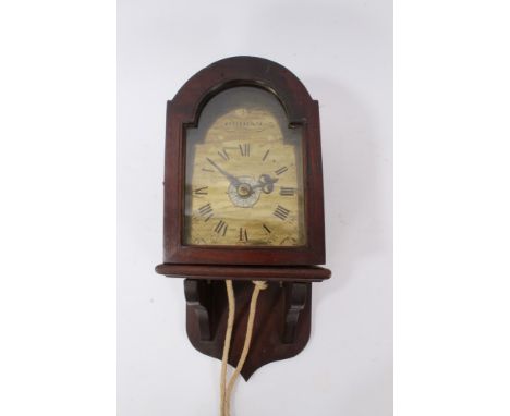 19th century wall-mounted clock with thirty-hour movement, verge escapement and top-mounted bell, separate alarm mechanism, b