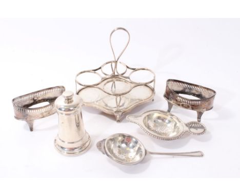 Selection of miscellaneous Georgian and later silver - including a George III cruet frame (London 1806), pair Georgian boat-s