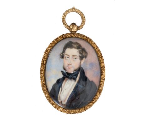 English School, early 19th century portrait miniature on ivory of a gentleman, wearing black coat and neckerchief, oval 4.5 x