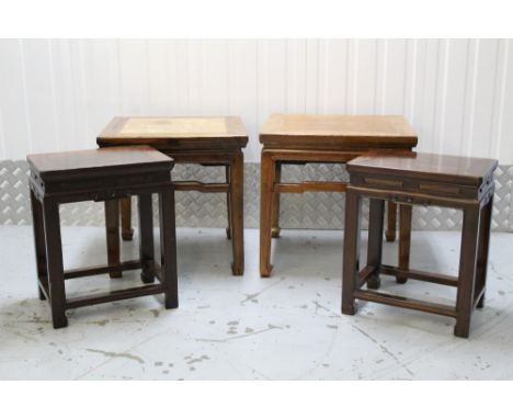 Two Chinese elm lamp tables together with a pair of Chinese rosewood occasional tables