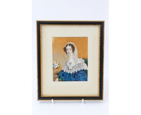 English School, circa 1835, portrait on ivory of a lady named verso as Mrs Henderson, 12 x 9cm, glazed frame