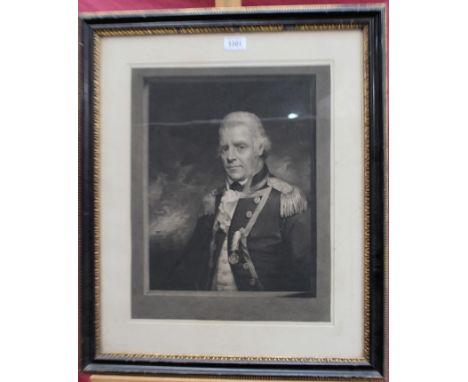 Beechey, early 19th century mezzotint by R. Earlom - portrait of Admiral Sir Henry d’Esterre Darby, 1801, in glazed frame, 44