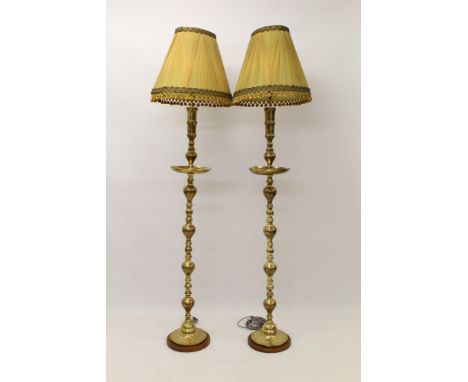 Pair impressive eastern brass lamp standards with engraved decoration, 158cm high