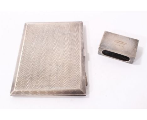 1920s silver cigarette case of rectangular form, with engine-turned decoration and silver gilt interior (Birmingham 1926), ma