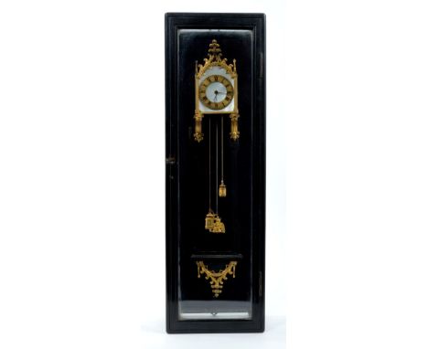 19th century Continental miniature Gothic wall-mounted timepiece with spring-driven movement, wound by threads with pseudo we