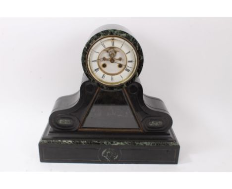 19th century mantel clock with French eight day movement and outside countwheel striking on a bell, back plate signed 'Machen