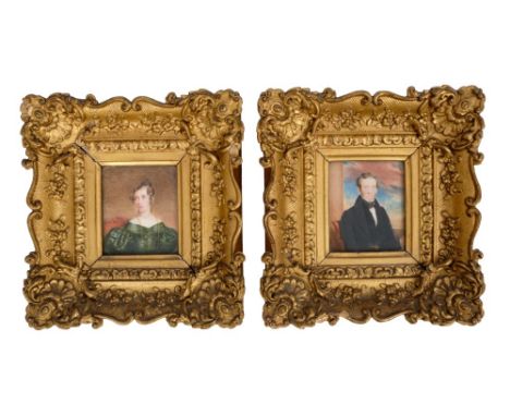 English School, circa 1825, pair of portrait miniatures of a lady and gentleman, the gentleman named verso as Thomas Sheppers