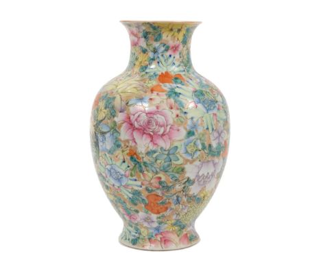 Late 19th century Chinese millefiori decorated baluster vase - red painted seal mark to base, 18.5cm