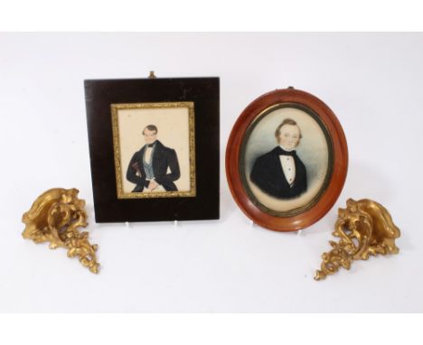 W. Murray (19th century) portrait miniature on paper of a gentleman wearing black coat and tie, glazed oval maple frame, 17 x