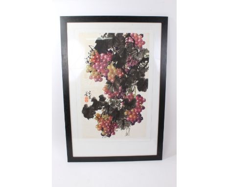Chinese School, late 20th century watercolour of grapes, signed and with seal mark, 69 x 44cm, framed, together with a Chines