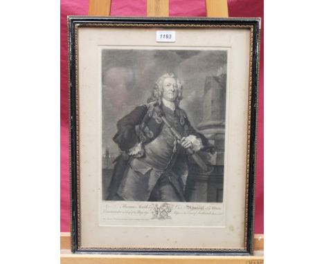 R. Wilson 18th century mezzotint by I. Faber - portrait of Thomas Smith Esq. Vice Admiral of the White, published circa1760, 