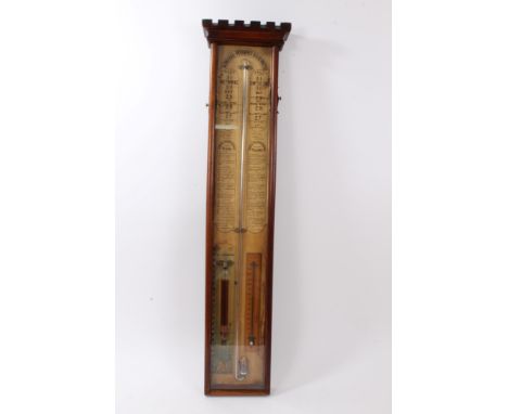 19th century Admiral Fitzroy barometer with central mercury filled tube, separate thermometer and atmosphere gauge in a mahog