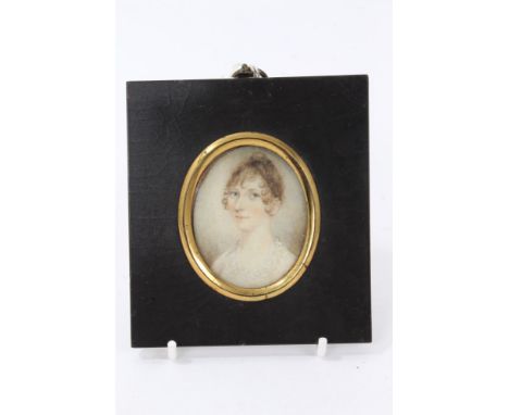 19th century English School portrait miniature on ivory of a lady named as Hon. Elizabeth Vaughan, Hursley Manor, Hants, oval