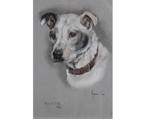 Marjorie Cox (1915-2003) pastel portrait of a Staffordshire Bull Terrier, “Hattie”, signed and dated 1977, in glazed frame, 3