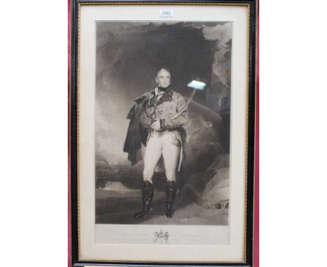 Sir Thomas Lawrence early 19th century mezzotint by Thomas Hodgetts - portrait of Thomas, Lord Lynedoch, circa 1800, in glaze