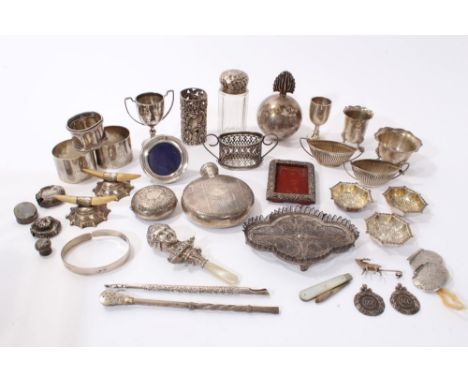 Selection of miscellaneous Victorian and later silver and white metal - including grenade table lighter, circular spirit flas