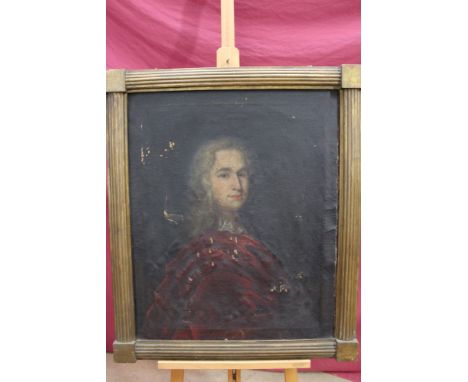 18th century English school oil on canvas - portrait of a nobleman wearing a wig and red cloak, in gilt frame, 80cm x 65cm
