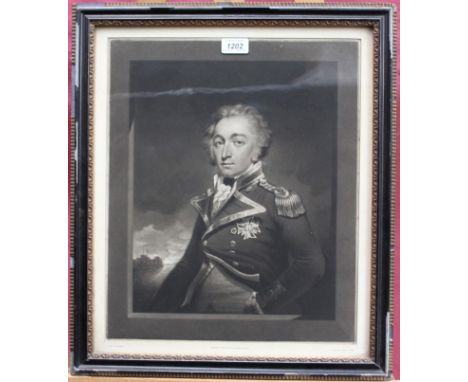 J. W. Chandler 18th century mezzotint by Edward Bell - portrait of Captain Sir William Sidney Smith, 1796, in glazed frame, 4