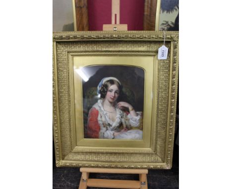 Charles Baxter (1809-1879) oil on panel - portrait of a young lady in ermin lined cloak, initialled, in gilt frame, 28cm x 22