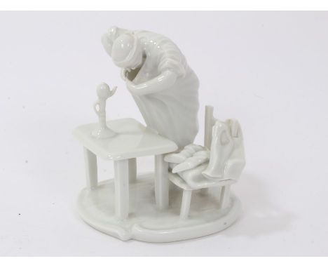 19th century Furstenberg white glazed porcelain group - man in nightgown by lamp, 10cm