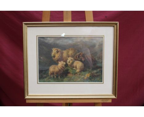 William R. C. Watson (fl.1890-1898) watercolour - sheep in a Highland landscape, signed, in gilt frame, 26cm x 36cm