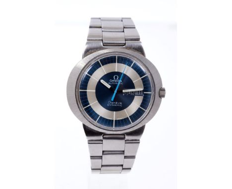 1960s / 1970s gentlemen’s Omega Automatic Genève Dynamic stainless steel wristwatch, the circular blue and brushed steel dial