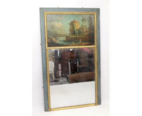 Unusual 19th century gilt and painted wood wall mirror, incorporating 18th century Continental oil on canvas landscape, the r
