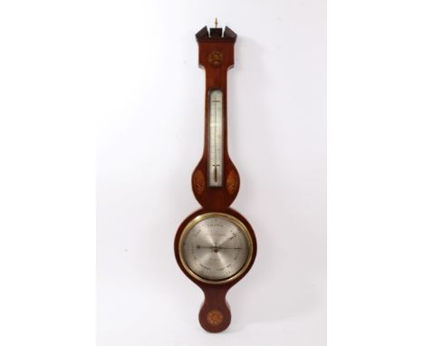 19th century wheel barometer with 8 inch silvered dial and central indicator, signed 'Stringer &amp; Cappella, Newport' and s