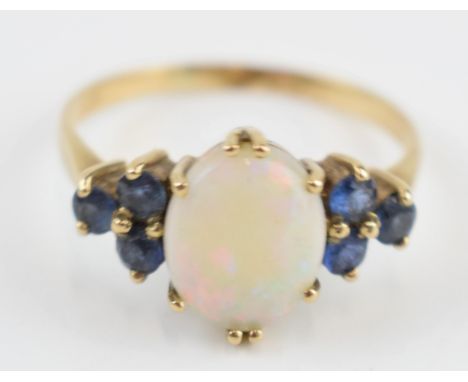 9ct gold opal and sapphire ring, 2.7 grams, size T.  