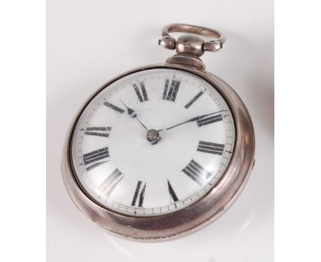 A William IV silver pair-cased gent's pocket watch, having white enamel dial with Roman numerals, chain driven verge fusee mo