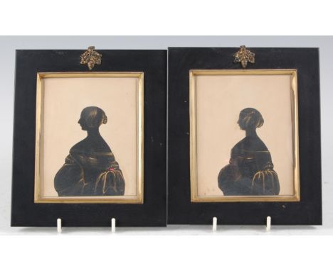 19th century English school - Portrait miniature silhouette of a lady in profile, heightened in gilt, housed in an ebonised f