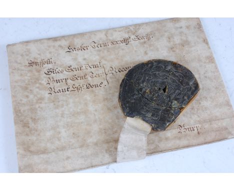 A George III Exemplification of Common Recovery document, vellum with pendant wax seal and blue duty stamps, dated Easter Ter