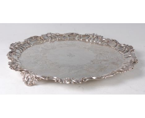 An early Victorian silver salver, having acanthus leaf cast raised piecrust rim, further C-scroll acanthus leaf and flower he