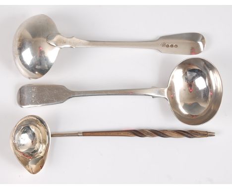 A late Georgian silver sauce ladle, in the Fiddle pattern, maker William Eley &amp; William Fearn, London 1816, 17.5cm; one o