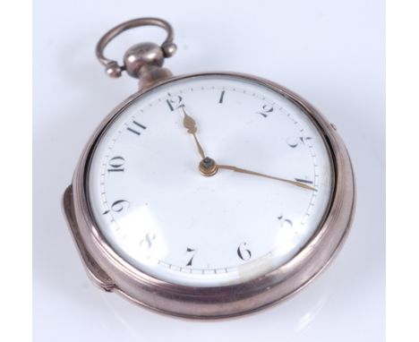 A George IV silver pair-cased gent's pocket watch, the white enamel dial with Arabic numerals, the keywind verge fusee moveme