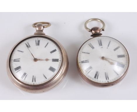 A George IV silver pair-cased pocket watch, the white enamel dial with Roman numerals, keywind chain driven verge fusee movem