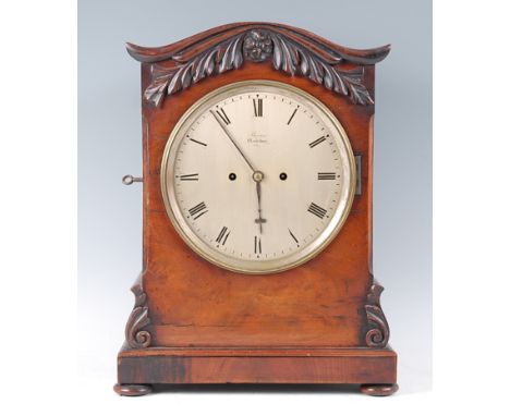 Brown of Maidstone - a Victorian mahogany bracket clock, the case with applied acanthus leaf carvings, enclosing signed silve