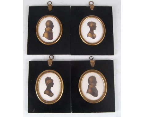 Attributed to John Miers (1758-1821) - A set of four portrait miniature silhouettes, painted on plaster, two being profile po