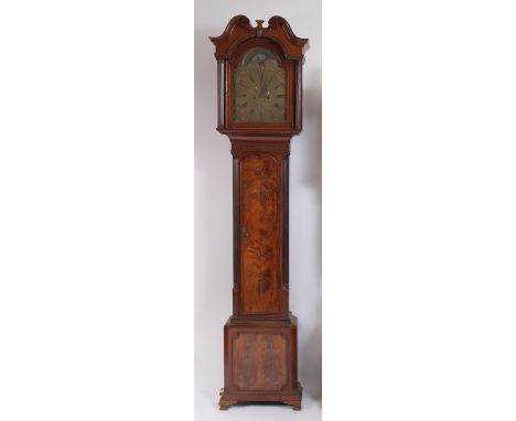 Owen Evans of Llanwnda - a 19th century mahogany longcase clock, having a broken swept pediment, twin fluted pilasters flanki